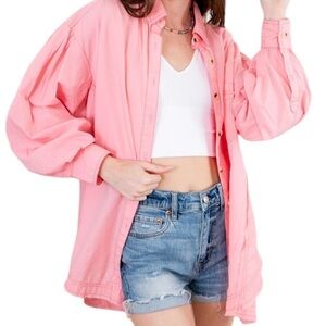 Free People Happy Hour Solid Poplin Cotton Top Strawberry Cream Size XS